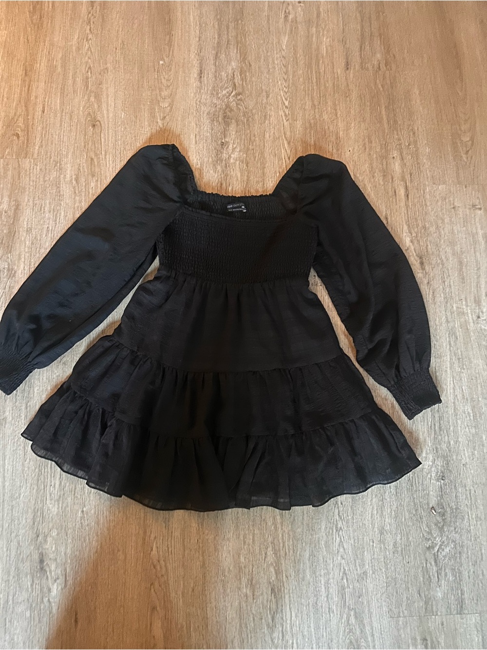 Urban Outfitters Black Smocked Tiered Midi Dress